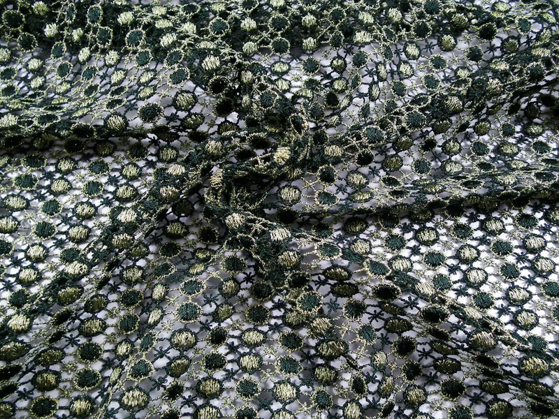 Fancy Guipure Net Lace fabric with metallic circle detail M186-10 Mtex