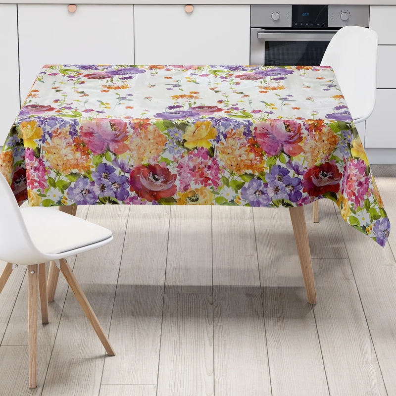 Wachstuch Tischdecke B8998-01 Mohn Blumen Blüten Bordürenmuster eckig rund oval