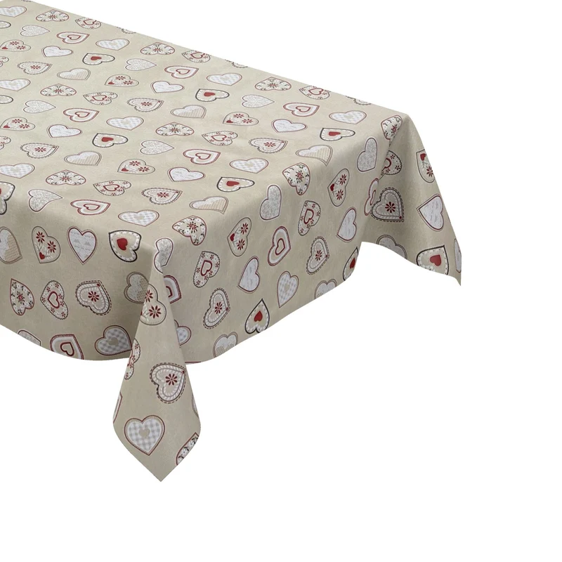 Wachstuch Tischdecke B1794-01 Landhaus Herzen auf beige eckig rund oval