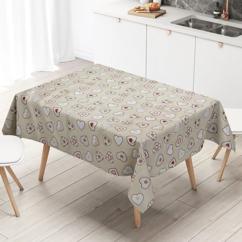 Wachstuch Tischdecke B1794-01 Landhaus Herzen auf beige eckig rund oval
