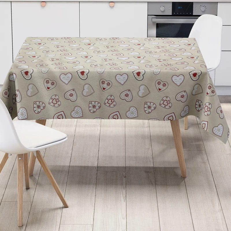 Wachstuch Tischdecke B1794-01 Landhaus Herzen auf beige eckig rund oval
