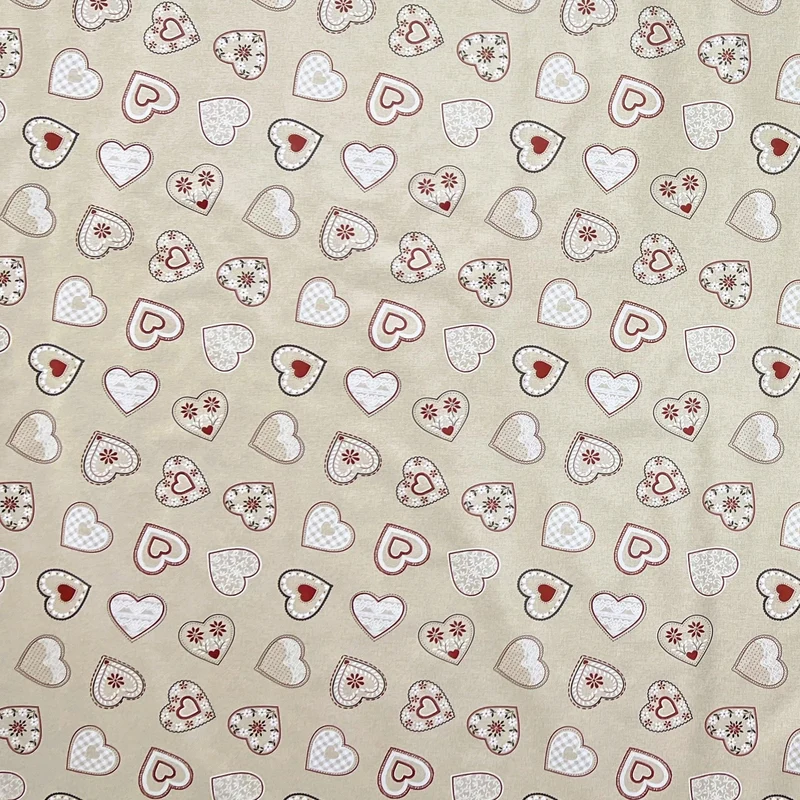 Wachstuch Tischdecke B1794-01 Landhaus Herzen auf beige eckig rund oval