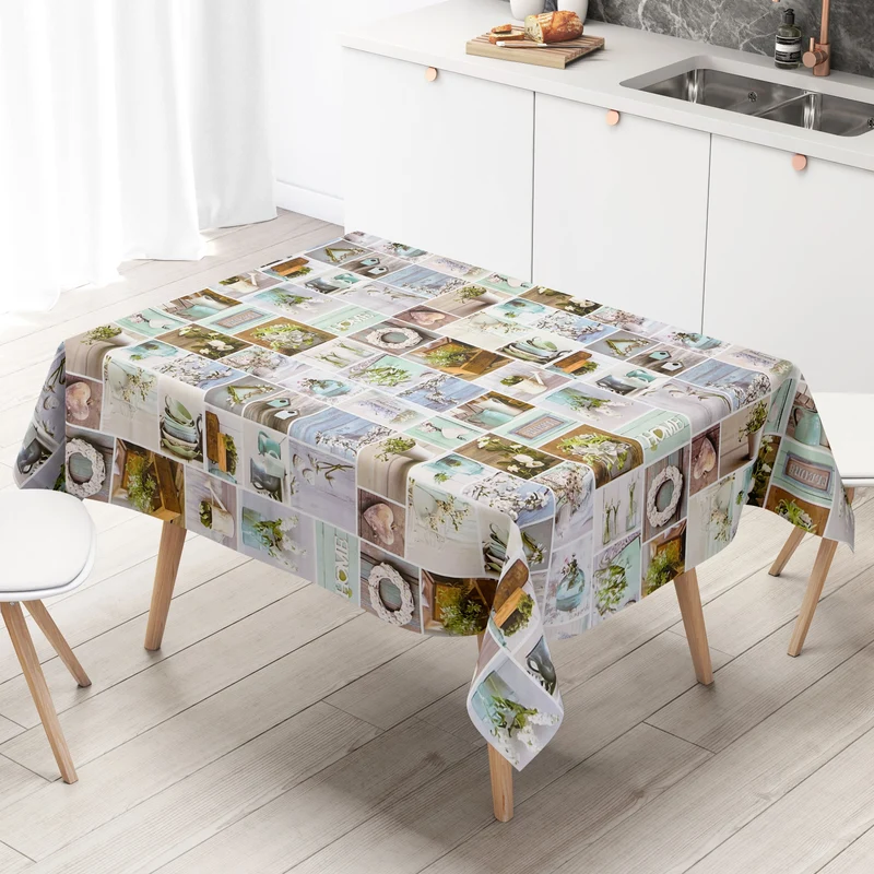 Wachstuch Tischdecke B4030-01 geprägt HOME Vasen türkis eckig rund oval