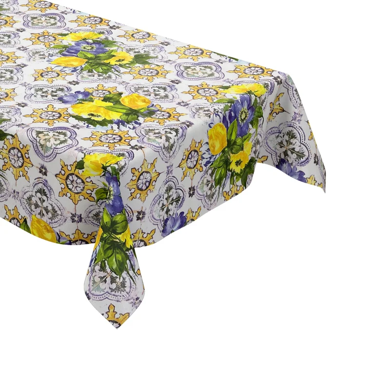 Wachstuch Tischdecke B3894-01 Mosaik Fliesen Blüten eckig rund oval