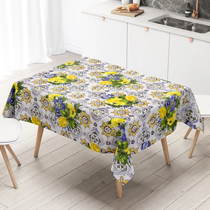 Wachstuch Tischdecke B3894-01 Mosaik Fliesen Blüten eckig rund oval