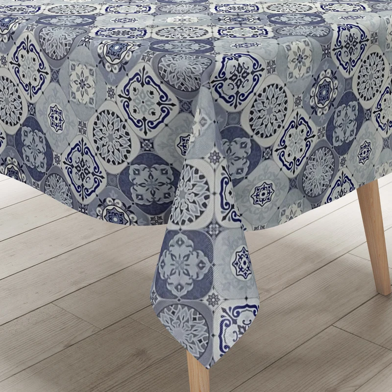 Wachstuch Tischdecke 01633-04 hellblau Fliesen Mosaik mediterran eckig rund oval Meterware