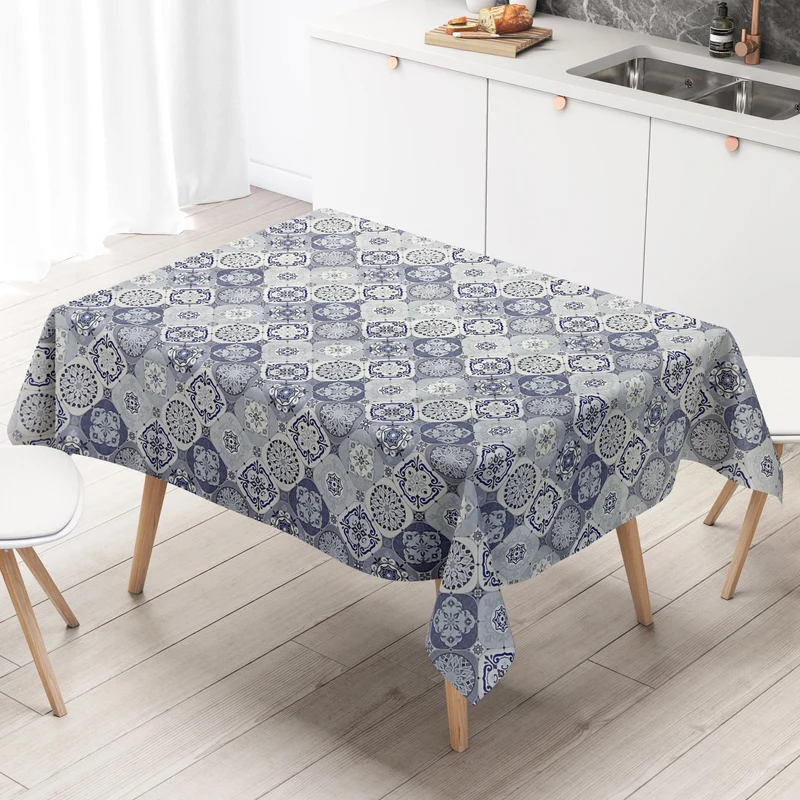 Wachstuch Tischdecke 01633-04 hellblau Fliesen Mosaik mediterran eckig rund oval Meterware