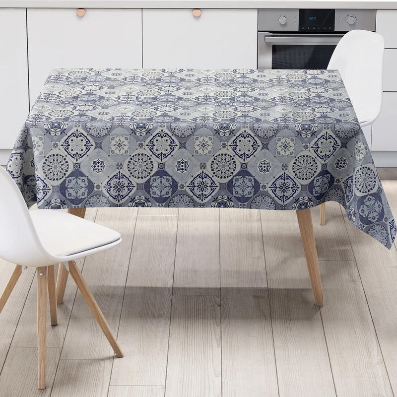 Wachstuch Tischdecke 01633-04 hellblau Fliesen Mosaik mediterran eckig rund oval Meterware