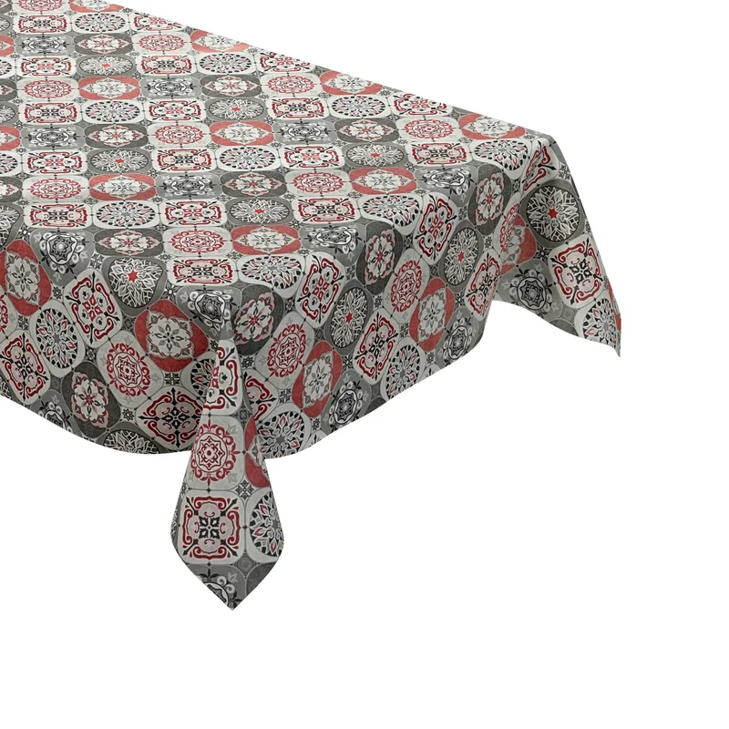 Wachstuch Tischdecke 01633-01 rot grau weiss Fliesen Mosaik mediterran eckig rund oval Meterware