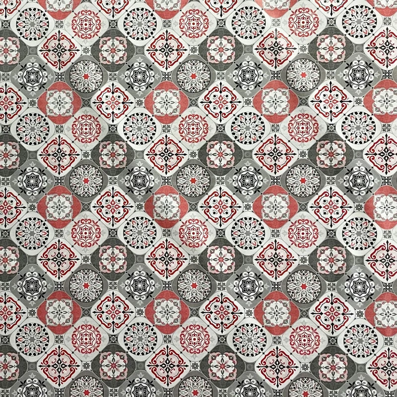 Wachstuch Tischdecke 01633-01 rot grau weiss Fliesen Mosaik mediterran eckig rund oval Meterware
