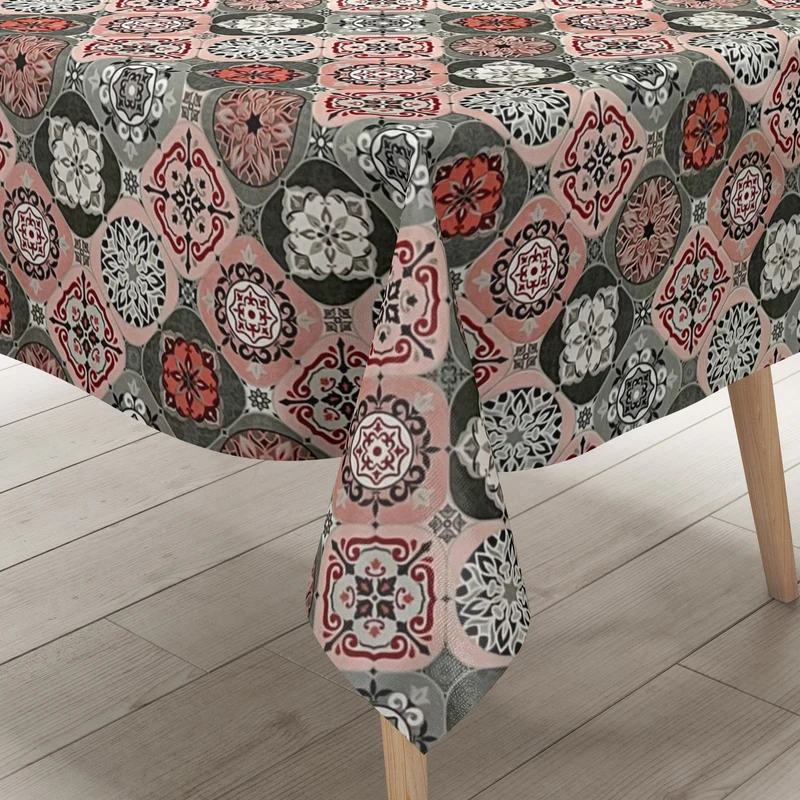 Wachstuch Tischdecke 01633-05 rot grau Fliesen Mosaik mediterran eckig rund oval Meterware