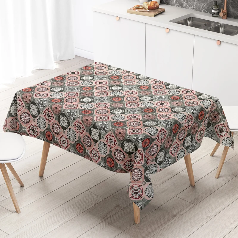 Wachstuch Tischdecke 01633-05 rot grau Fliesen Mosaik mediterran eckig rund oval Meterware