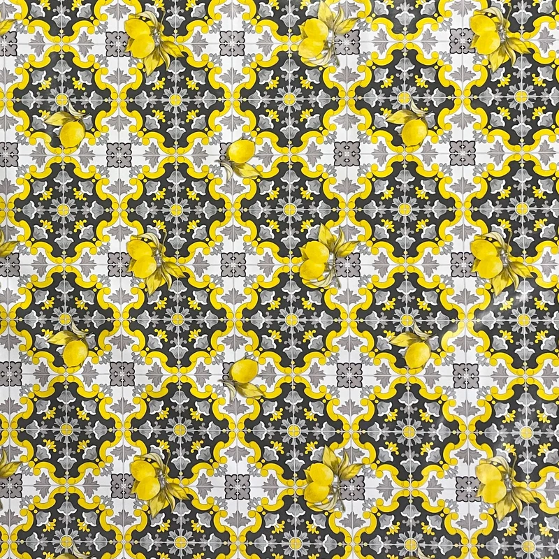 Wachstuch Tischdecke 06213-04 gelb grau Fliesen Mosaik Zitronen eckig rund oval abwischbar