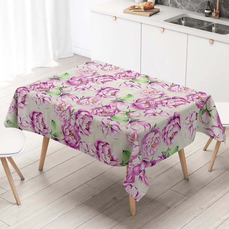 Wachstuch Tischdecke B5065-02 Pfingstrosen Blüten auf creme nach Maß eckig rund oval