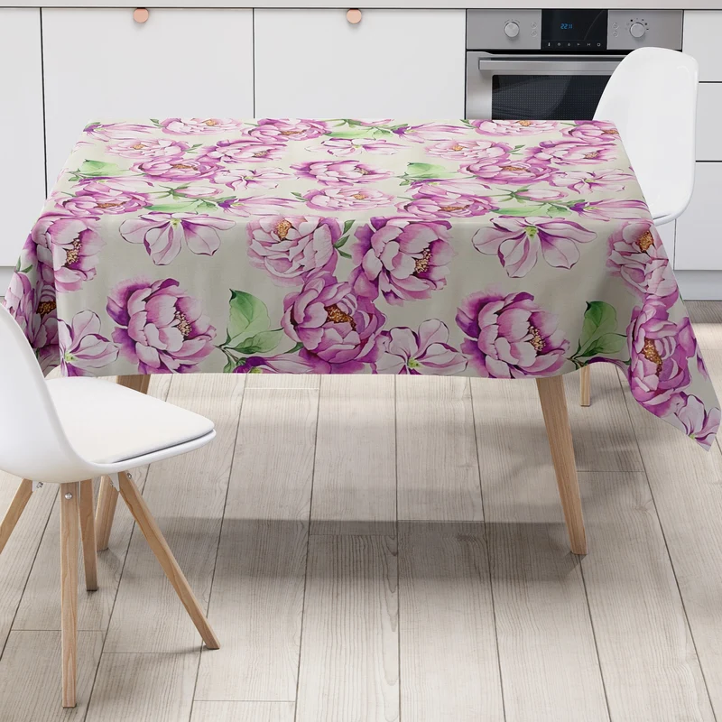 Wachstuch Tischdecke B5065-02 Pfingstrosen Blüten auf creme nach Maß eckig rund oval