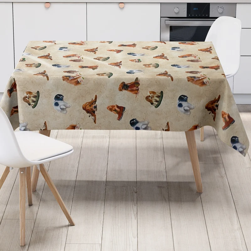 Wachstuch Tischdecke 06234-01 Hunde Welpen auf beige eckig rund oval abwischbar
