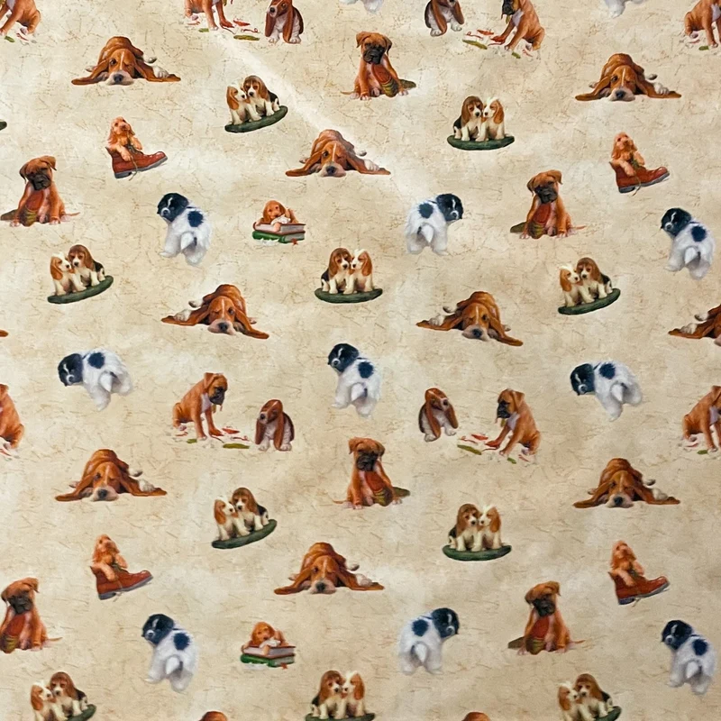 Wachstuch Tischdecke 06234-01 Hunde Welpen auf beige eckig rund oval abwischbar