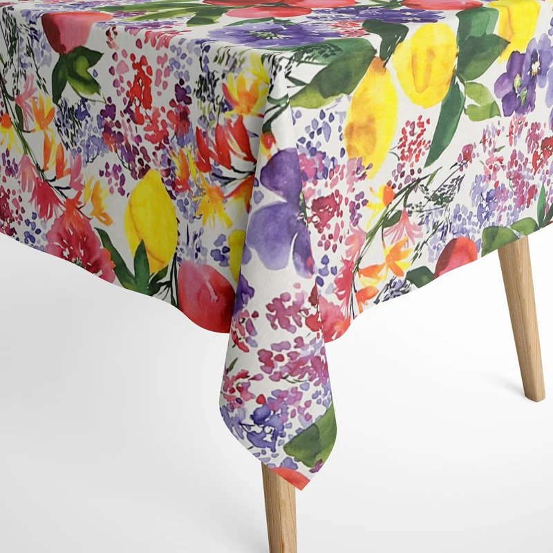 Jacquard Tischdecke aus beschichteter Baumwolle mit Fleckenschutz FRIDA Früchte Blüten eckig rund oval