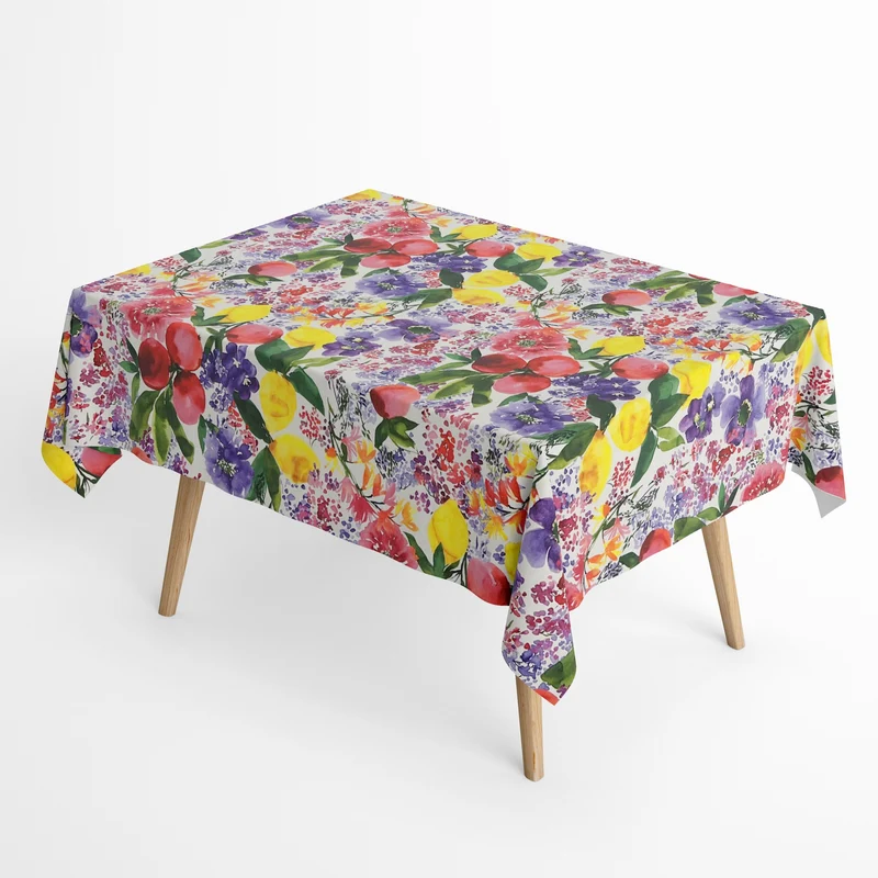 Jacquard Tischdecke aus beschichteter Baumwolle mit Fleckenschutz FRIDA Früchte Blüten eckig rund oval