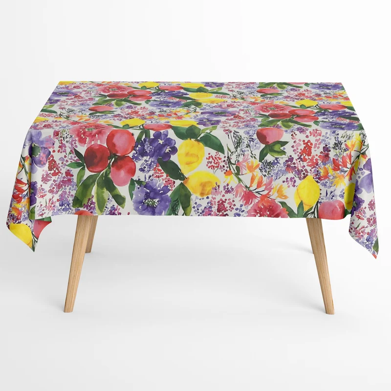 Jacquard Tischdecke aus beschichteter Baumwolle mit Fleckenschutz FRIDA Früchte Blüten eckig rund oval