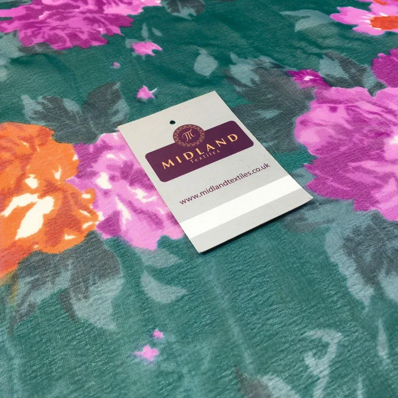 Midnight Green Floral Chiffon Printed Fabric 58" M161-39 Mtex