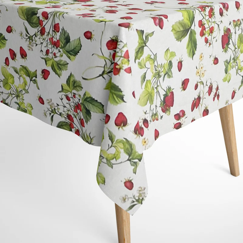 Jacquard Tischdecke aus beschichteter Baumwolle mit Fleckenschutz FRAGO Erdbeeren eckig rund oval