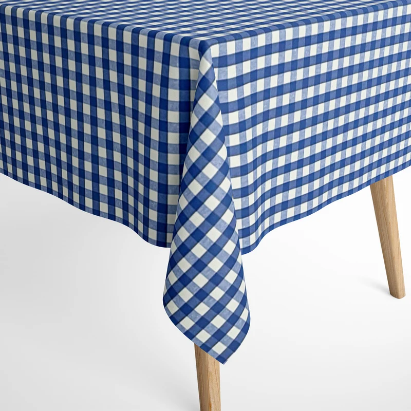Jacquard Tischdecke aus beschichteter Baumwolle mit Fleckenschutz MENORCA-C602 kariert blau eckig rund oval