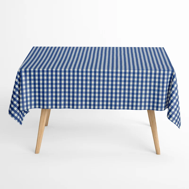 Jacquard Tischdecke aus beschichteter Baumwolle mit Fleckenschutz MENORCA-C602 kariert blau eckig rund oval