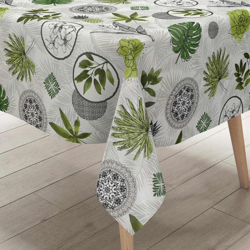Wachstuch Tischdecke 160 cm Breite Übergröße P1127-1 Dschungel Monstera Palmen eckig rund oval Meterware