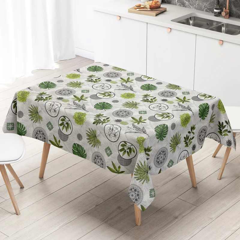 Wachstuch Tischdecke 160 cm Breite Übergröße P1127-1 Dschungel Monstera Palmen eckig rund oval Meterware