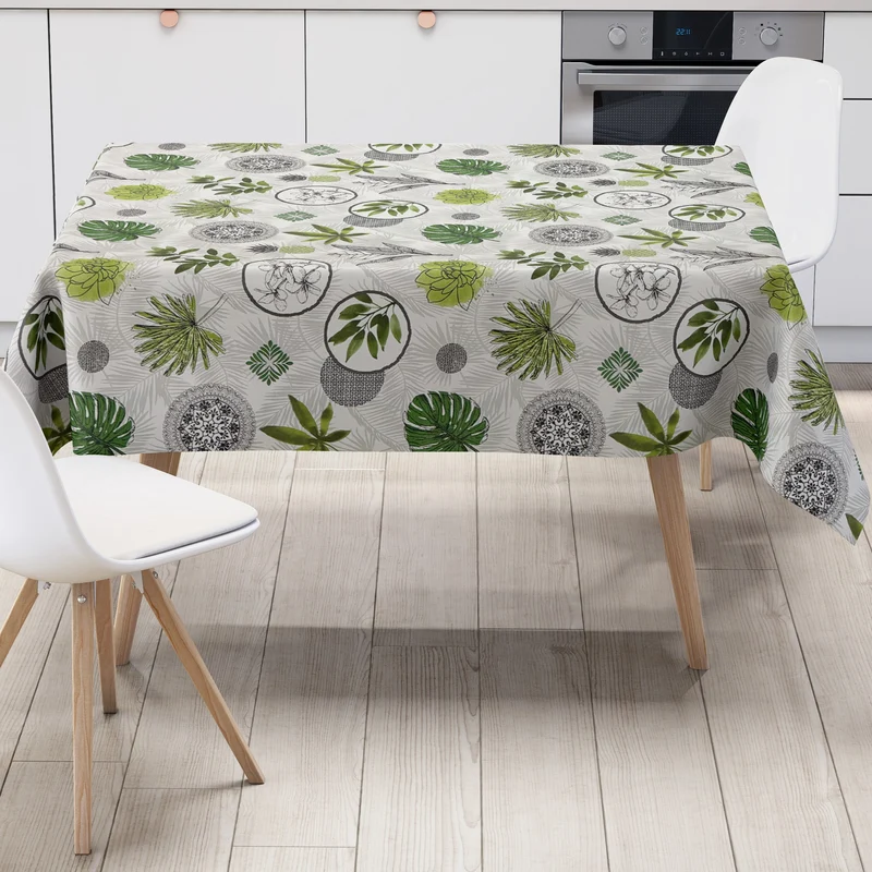 Wachstuch Tischdecke 160 cm Breite Übergröße P1127-1 Dschungel Monstera Palmen eckig rund oval Meterware