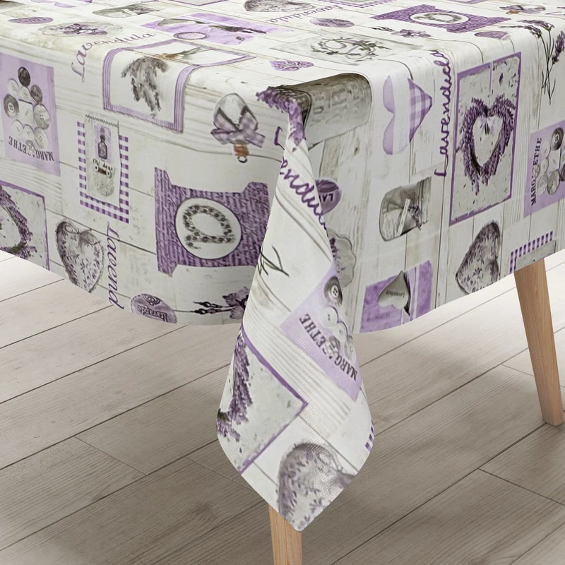 Wachstuch Tischdecke 160 cm Breite Übergröße B9070-01 Lavendel Holz Herzen Sommer eckig rund oval