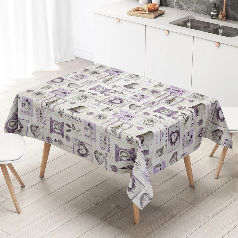Wachstuch Tischdecke 160 cm Breite Übergröße B9070-01 Lavendel Holz Herzen Sommer eckig rund oval