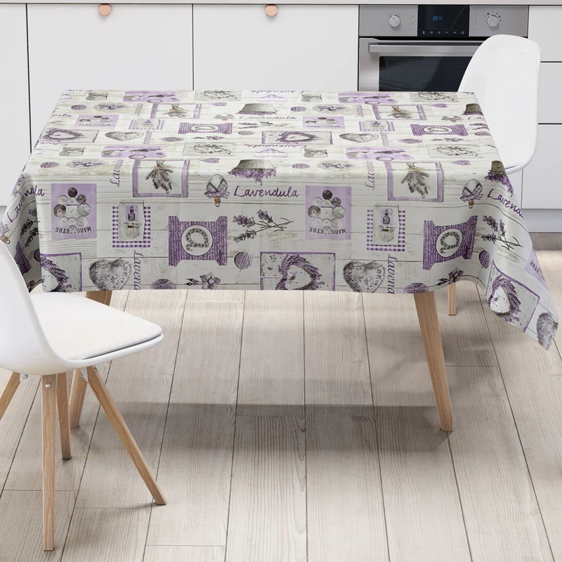 Wachstuch Tischdecke 160 cm Breite Übergröße B9070-01 Lavendel Holz Herzen Sommer eckig rund oval