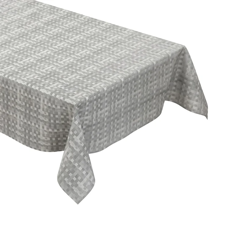 Wachstuch Tischdecke geprägt M19350 silber grau kariert Quadrate eckig rund oval
