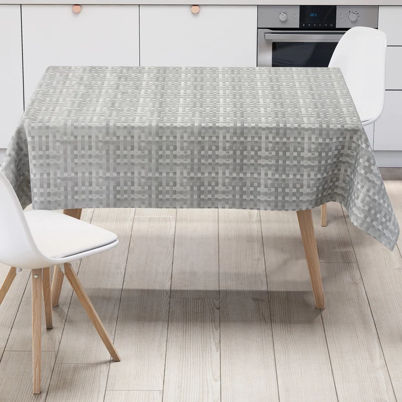 Wachstuch Tischdecke geprägt M19350 silber grau kariert Quadrate eckig rund oval