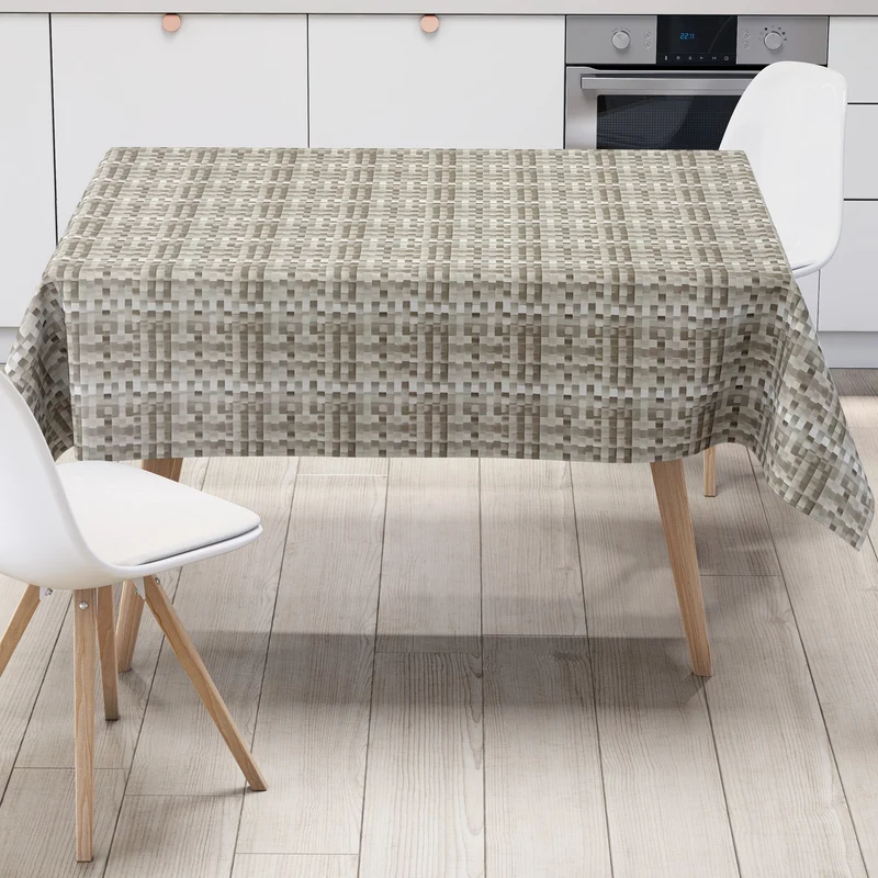 Wachstuch Tischdecke geprägt M19351 bronze beige kariert Quadrate eckig rund oval