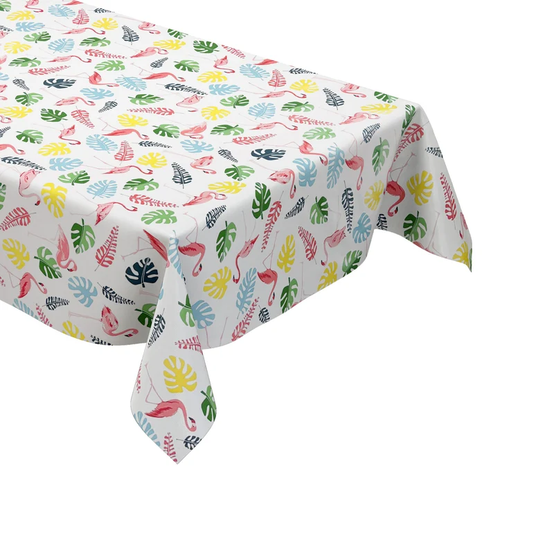 Wachstuch Tischdecke 160 cm Breite Übergröße P8094-1 Flamingo Monstera eckig rund oval