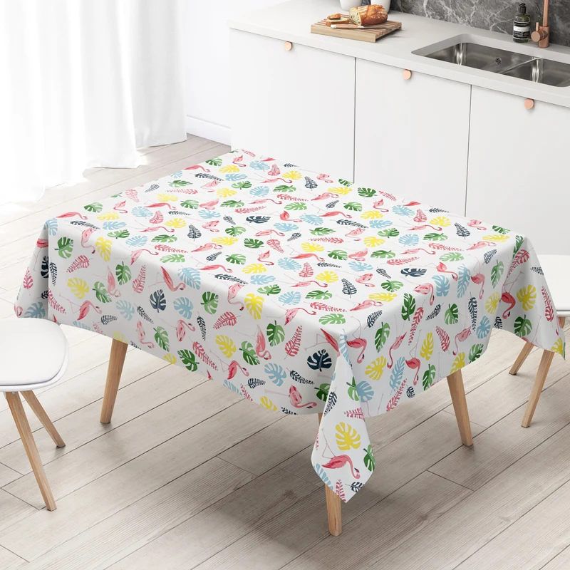 Wachstuch Tischdecke 160 cm Breite Übergröße P8094-1 Flamingo Monstera eckig rund oval