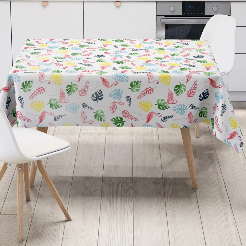 Wachstuch Tischdecke 160 cm Breite Übergröße P8094-1 Flamingo Monstera eckig rund oval