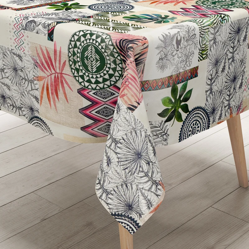 Wachstuch Tischdecke 160 cm Breite Übergröße P8090-1 Hawaii Palmen eckig rund oval