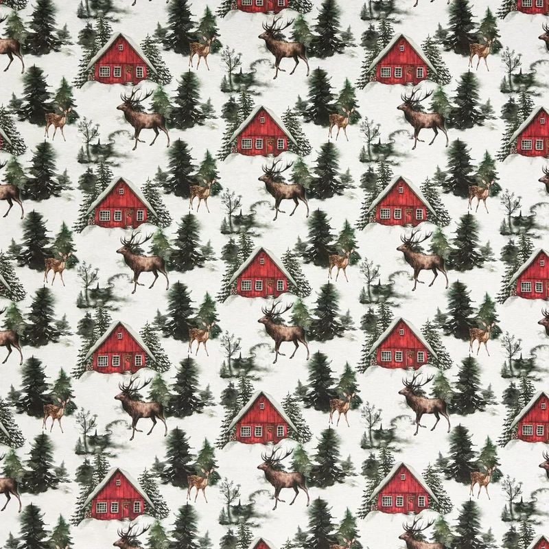 Jacquard Tischdecke aus beschichteter Baumwolle mit Fleckenschutz RENNOS Weihnachten Hirsch Reh Tanne eckig rund oval