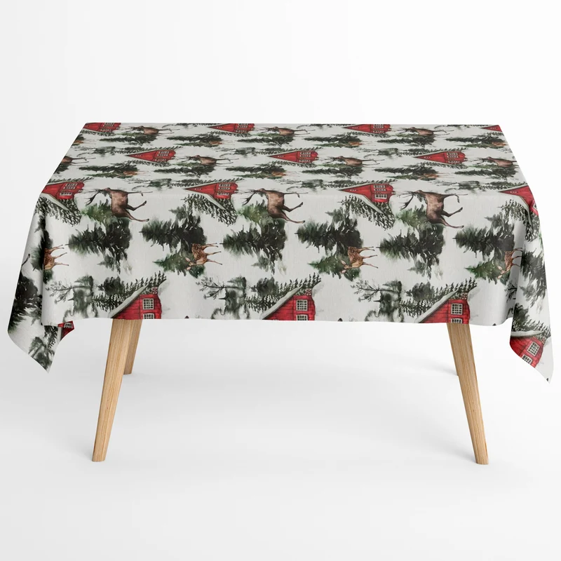 Jacquard Tischdecke aus beschichteter Baumwolle mit Fleckenschutz RENNOS Weihnachten Hirsch Reh Tanne eckig rund oval