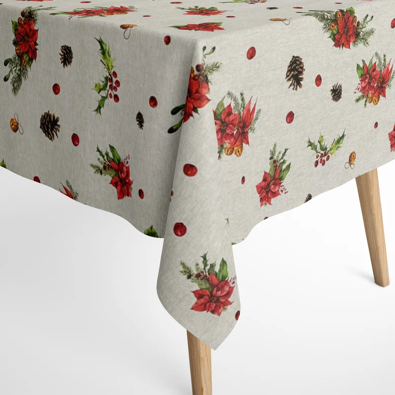 Jacquard Tischdecke aus beschichteter Baumwolle mit Fleckenschutz NAZA Weihnachten Weihnachtsstern eckig rund oval