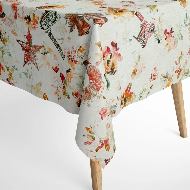Jacquard Tischdecke aus beschichteter Baumwolle mit Fleckenschutz MARILIA Weihnachten MERRY CHRISTMAS