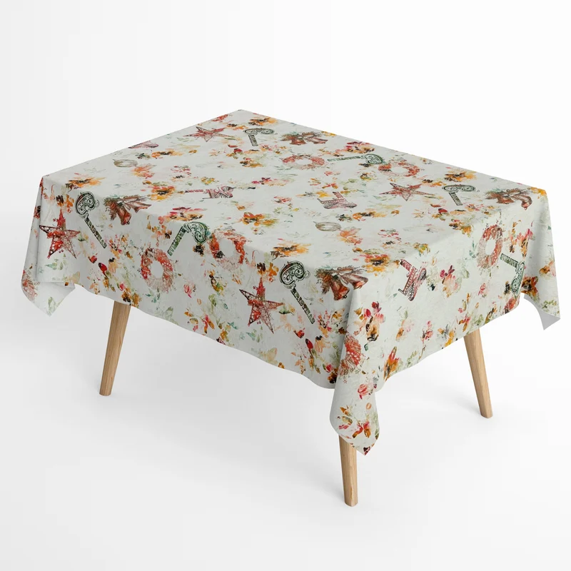 Jacquard Tischdecke aus beschichteter Baumwolle mit Fleckenschutz MARILIA Weihnachten MERRY CHRISTMAS