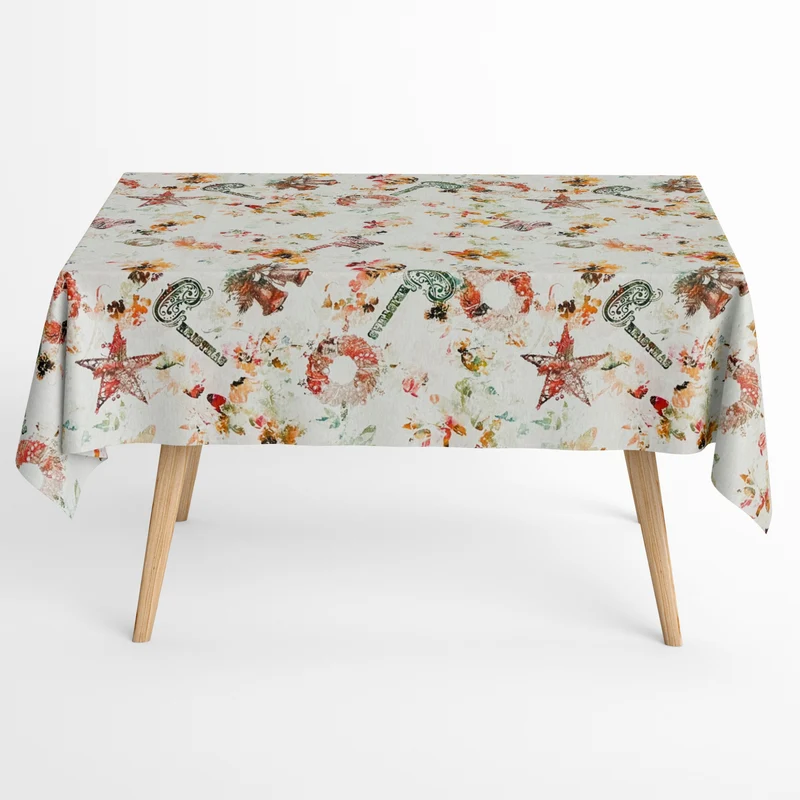 Jacquard Tischdecke aus beschichteter Baumwolle mit Fleckenschutz MARILIA Weihnachten MERRY CHRISTMAS