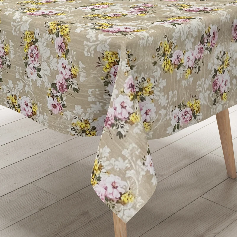 Wachstuch Tischdecke 01539-01 Rosen Blüten auf beige Küche eckig rund oval