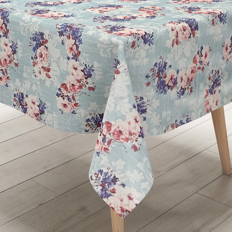 Wachstuch Tischdecke 01539-06 Rosen Blüten auf hellblau Küche eckig rund oval
