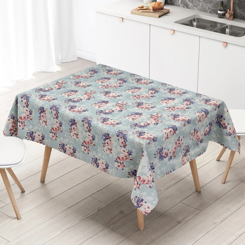 Wachstuch Tischdecke 01539-06 Rosen Blüten auf hellblau Küche eckig rund oval